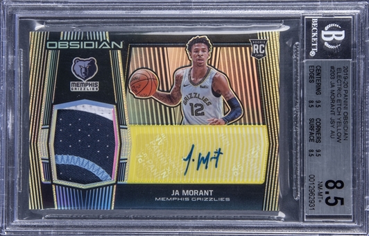 2019-20 Panini Obsidian "Electric Etch Yellow" #203 Ja Morant Rookie Patch Autograph (#7/10) - BGS NM-MT+ 8.5/BGS 9